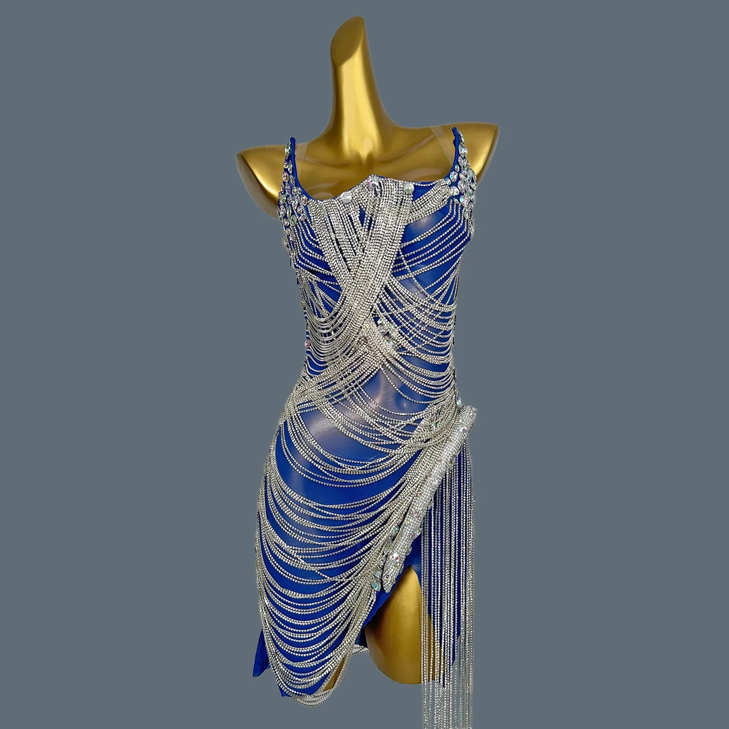 Sexy Halter Diamond Black Girls Party Mini Dress Luxury Tassel Beads Draped Cocktail Dress For Women Birthday Party Dress Luoli Blue