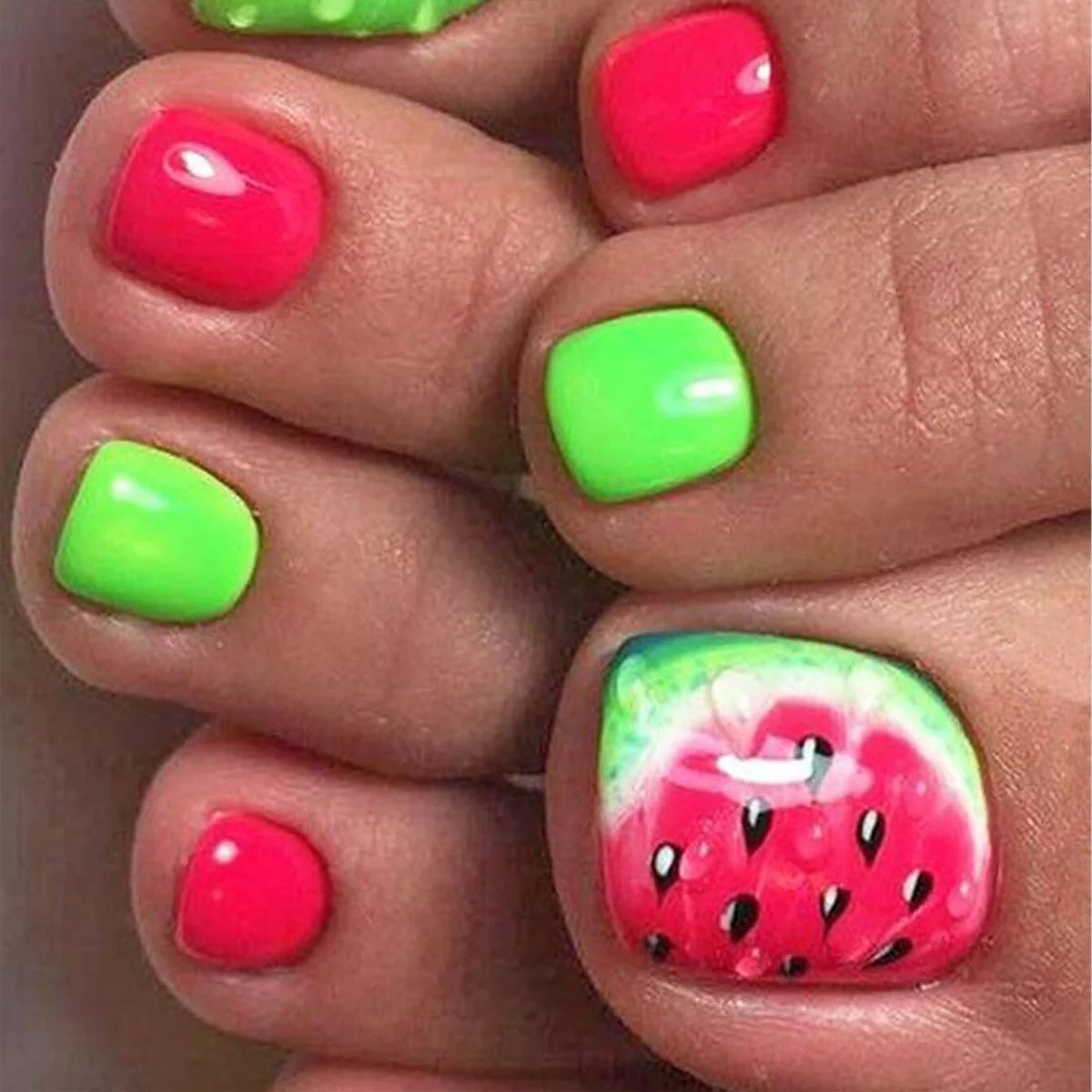 24pcs/set hot teo fake nails for summer season glitter rhinestones flowers bow Leopard watermelon pattern press on false nails 1472