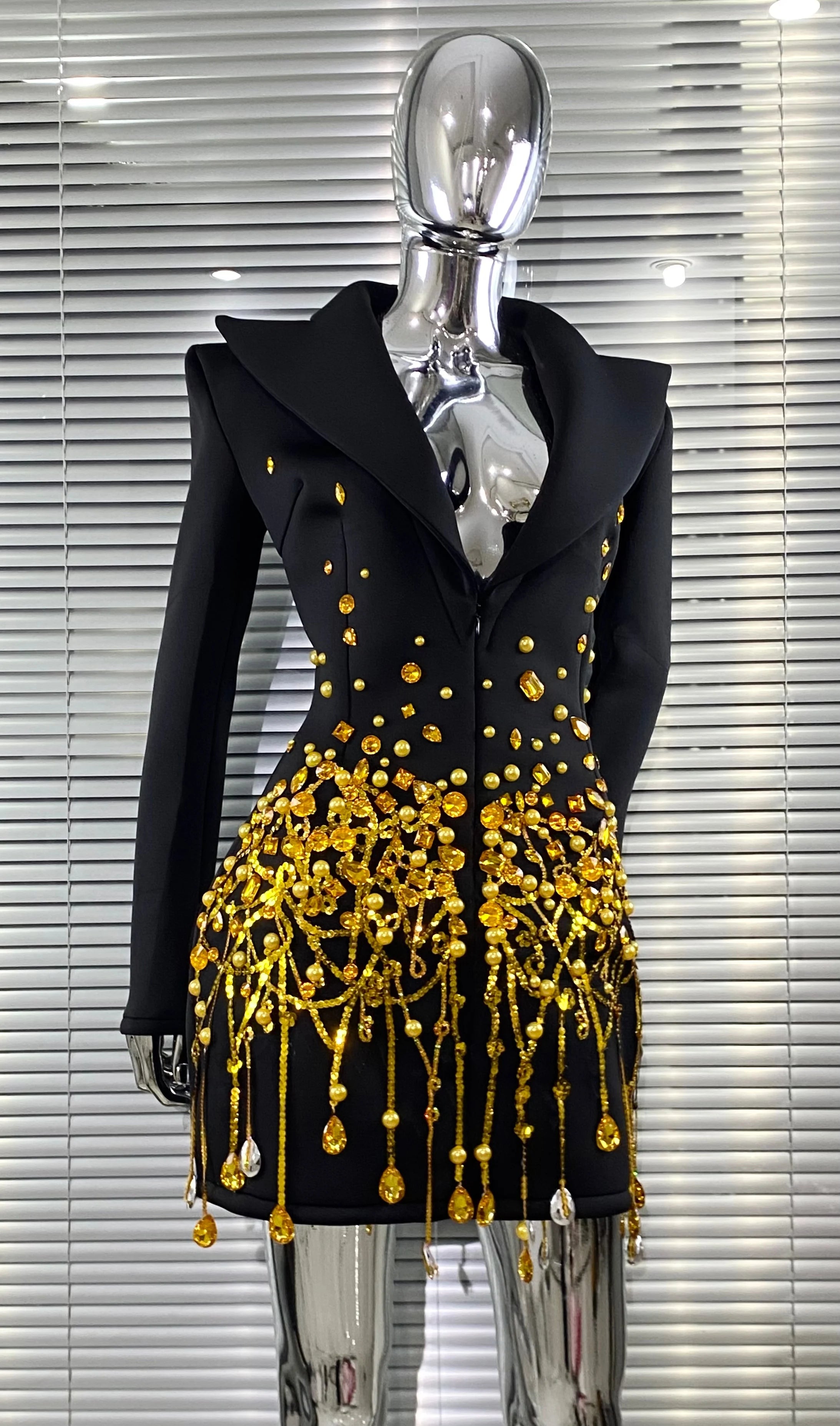 2025 Luxury Diamonds Shining Sequins Deep V-Neck Mini Suit Dress Fashion Woman Birthday Party Dress Stage Performance Costume