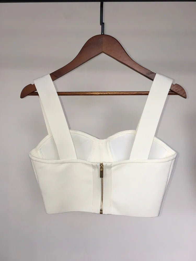 Women Summer Soild Sexy Strapless Backless Orange Black White Camis Bandage Tops 2023 Celebrity Designer Fashion High Street Top