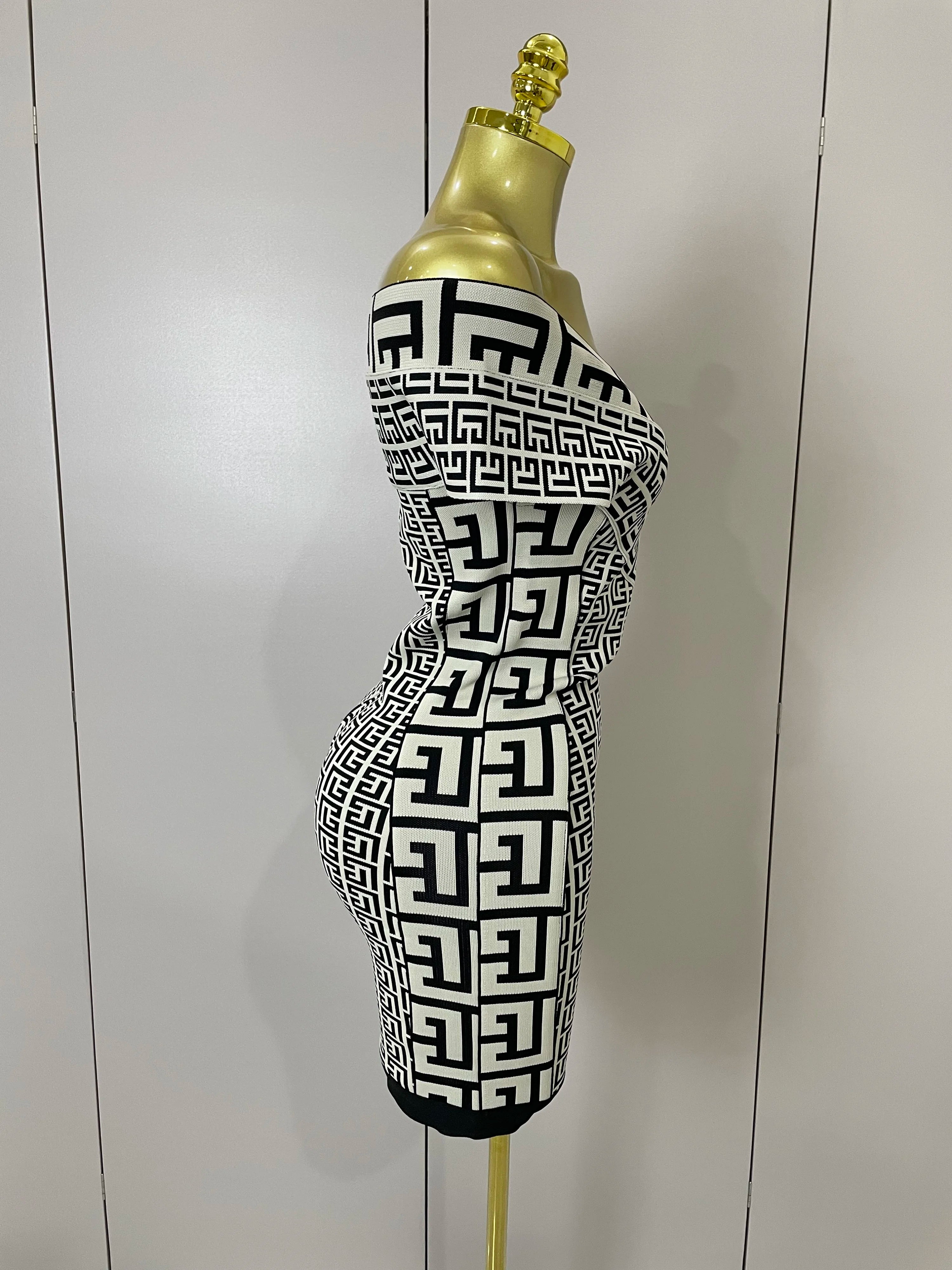 2025 Women Sexy Jacquard Slash Neck Off Shoulder Bodycon Mini Bandage Dress Elegant Evening Birthday Party Dress