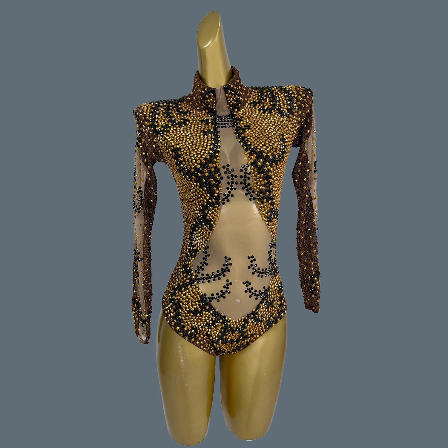 Stage Nightclub Performance Flashing Crystals Diamonds Skinny Bodysuit Dance Singer Costume Evening Party Show Outfit Tuhaojin Gold