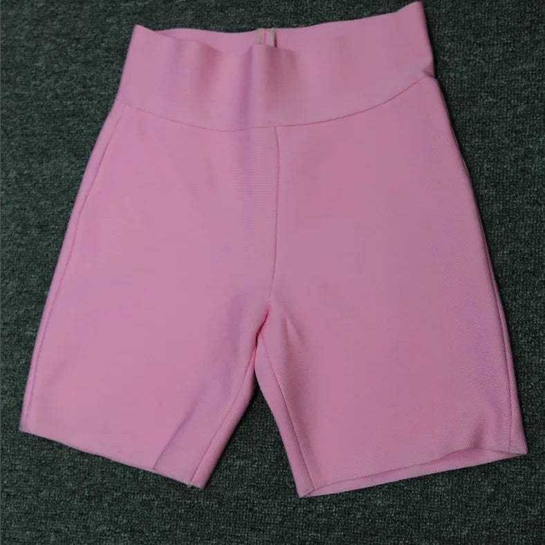 Top Celebrity Grey Black White Elastic Rayon Bandage Pants Fashion Bodycon Shorts Sports Pant Pink