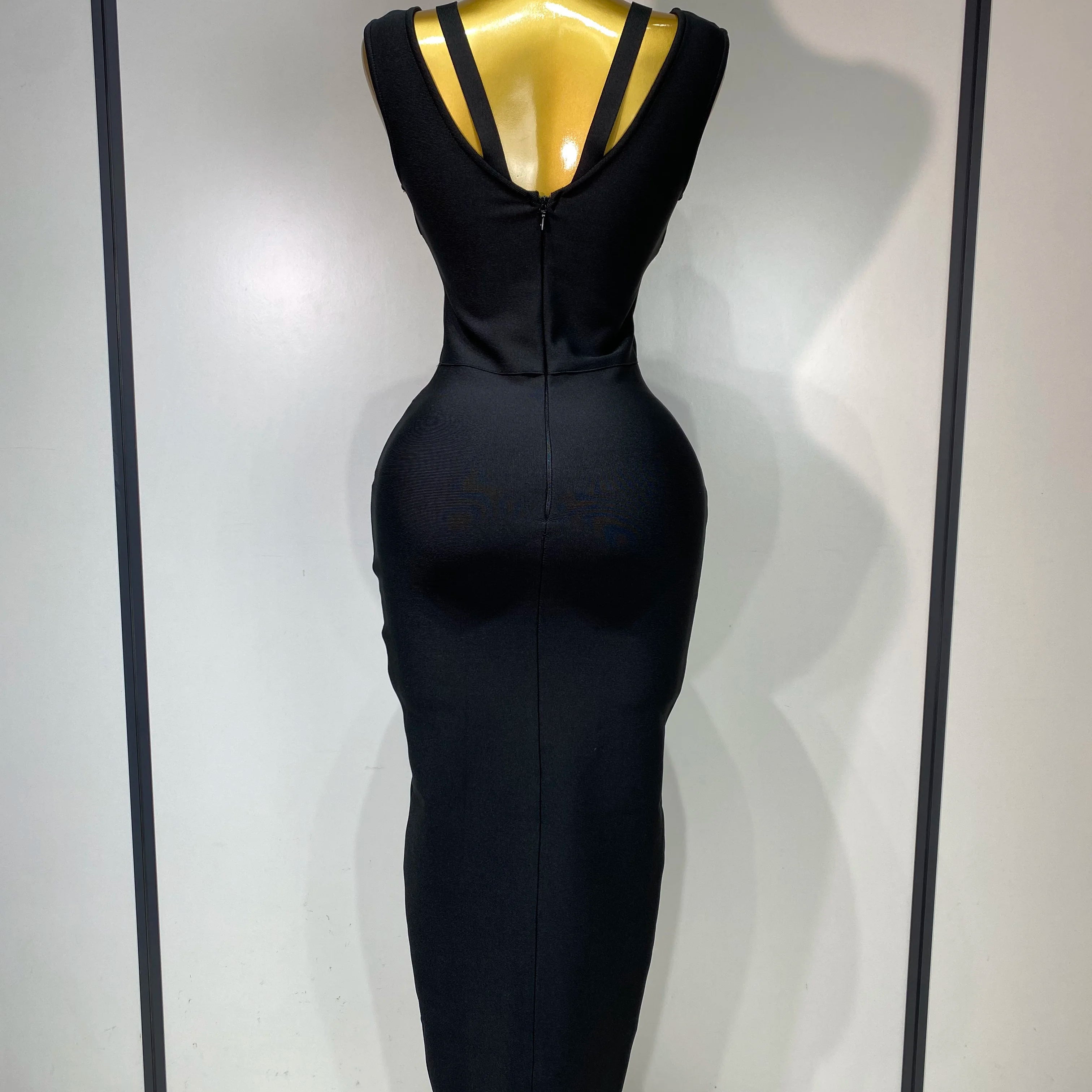 Women Black Elegant Bandage Dress 2025 Sexy Sleeveless Bodycon Evening Party Club Luxury Birthday Dress Wedding Guest Gown