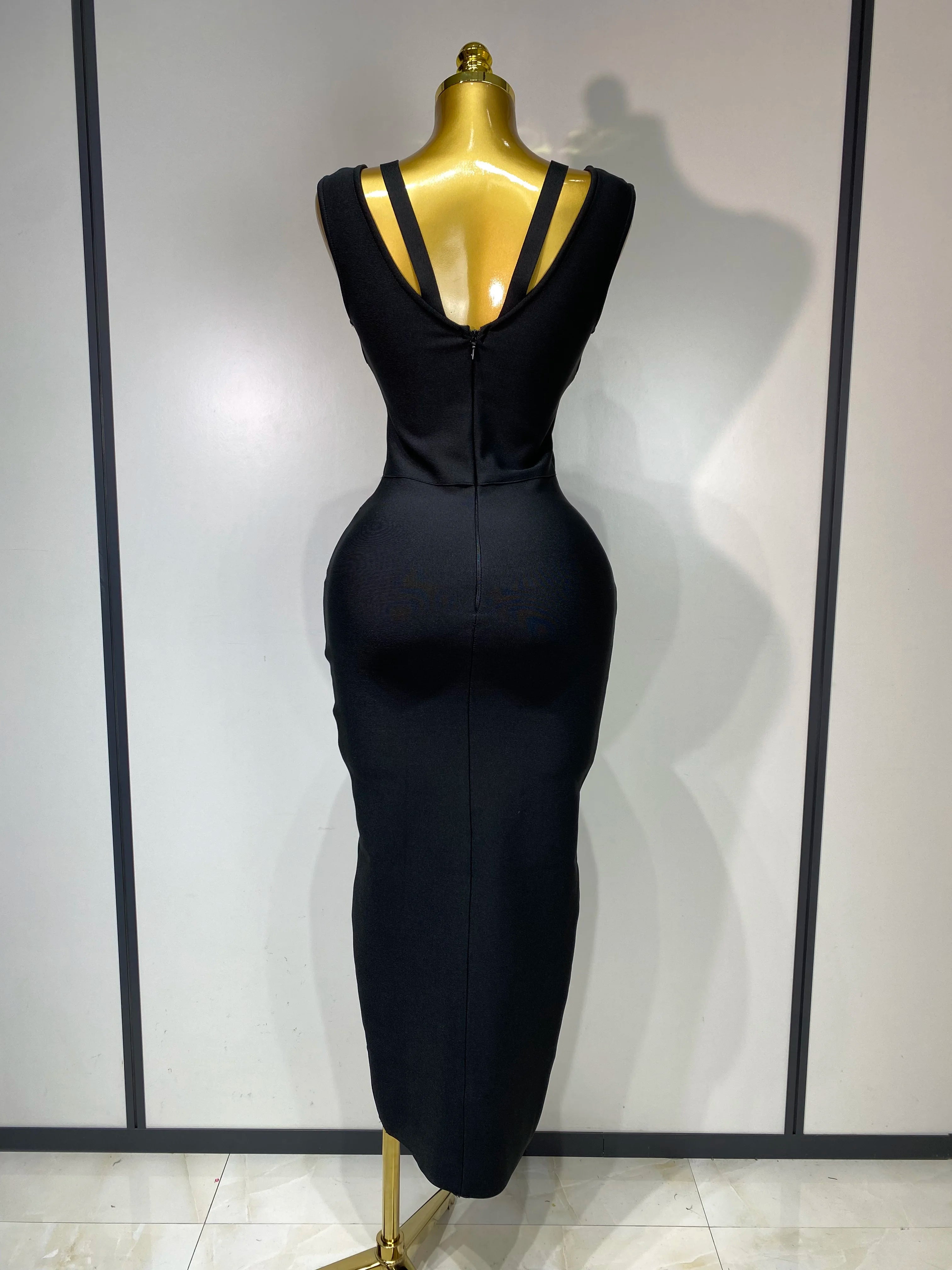 Women Black Elegant Bandage Dress 2025 Sexy Sleeveless Bodycon Evening Party Club Luxury Birthday Dress Wedding Guest Gown
