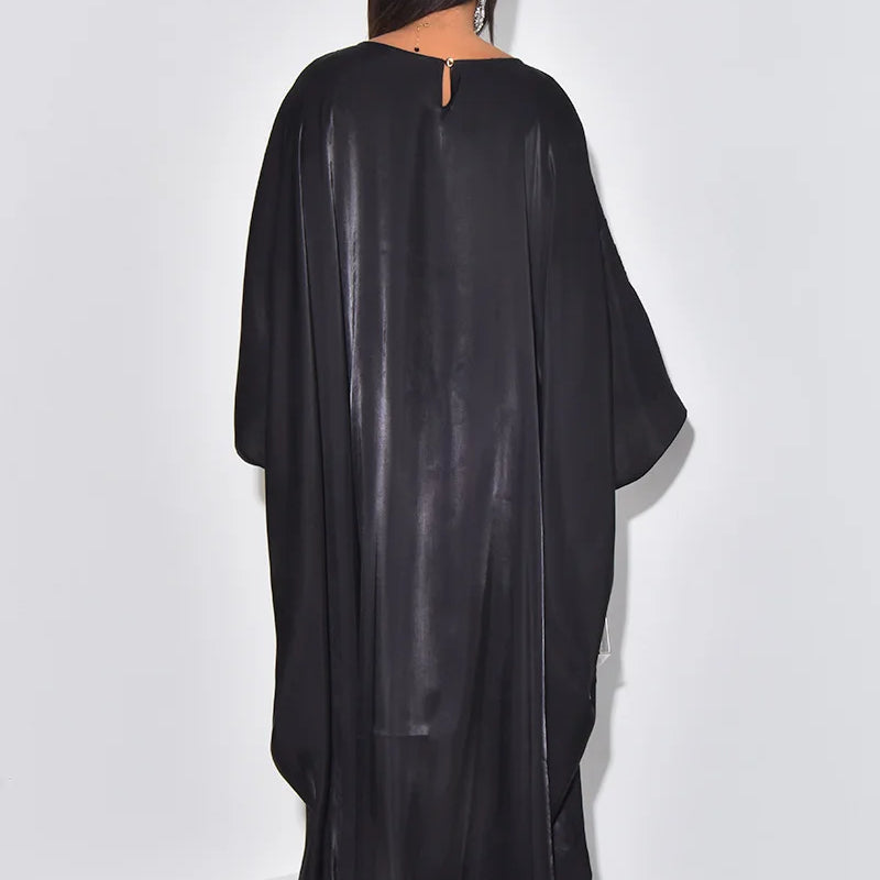 Women Loose O-neck Full Batwing Sleeve Long Maxi Dress Summer Satin Vintage Africa Streetwear Vestido Evening Dresses
