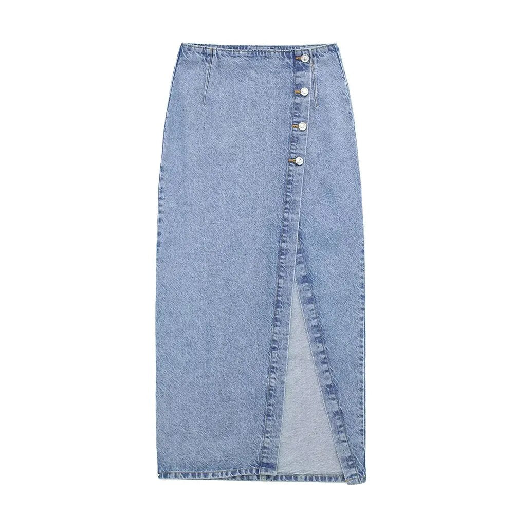 Women Retro Fashion Autumn Loose Long Sleeve Denim Jacket + High Waist Denim Midi Skirts Female 2 Pieces Set Ropa De Mujer skirt