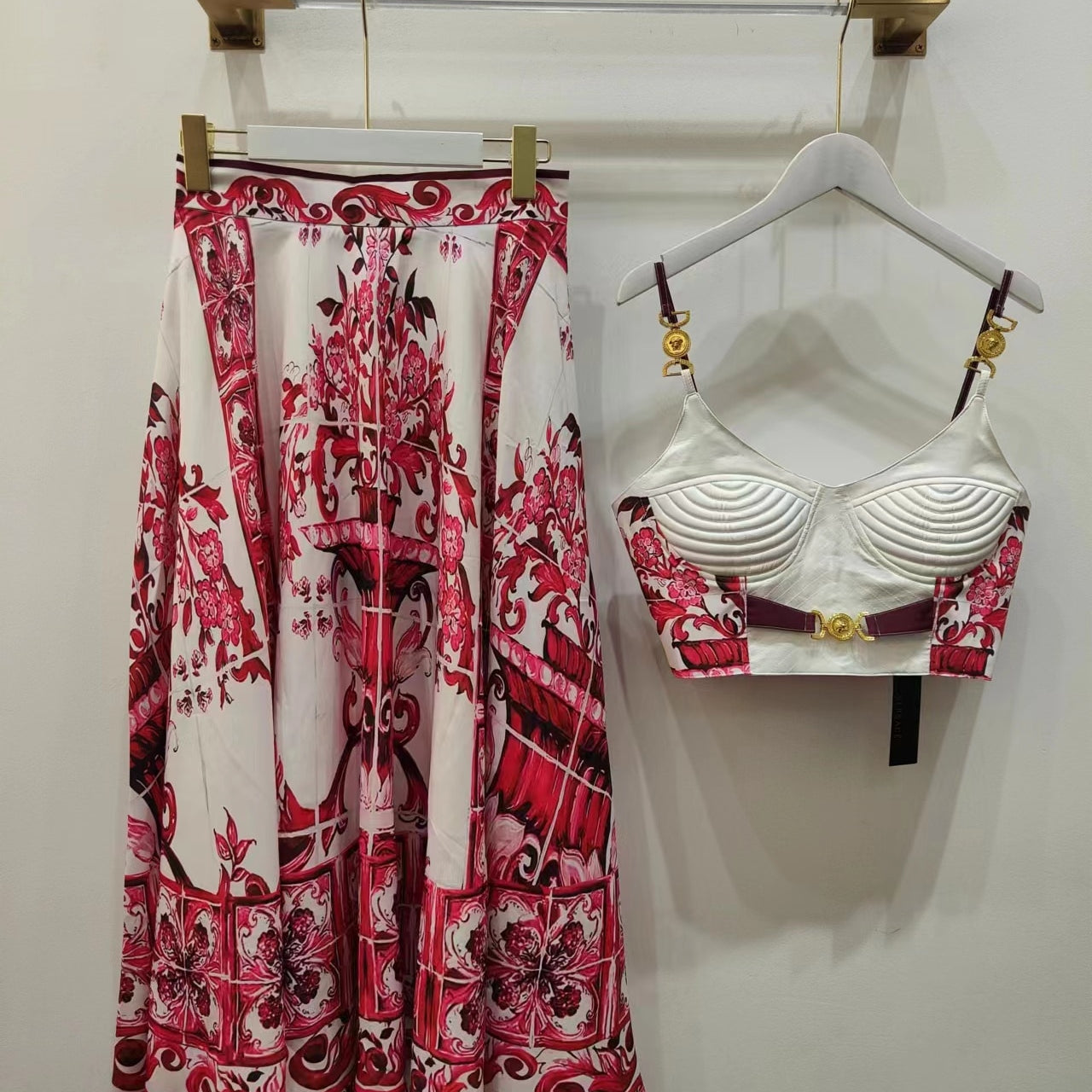 Woman tops satin 3D printing corset sexy women's camisole vest y2k clothes New metal buckle tube top + skirt suit bra