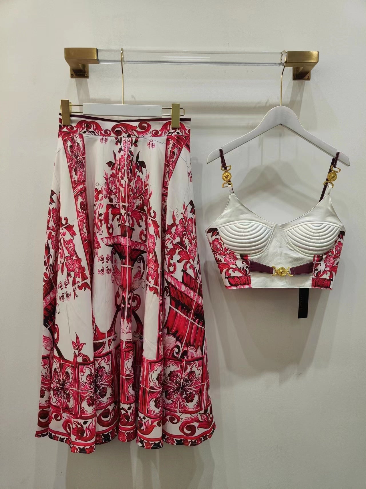 Woman tops satin 3D printing corset sexy women's camisole vest y2k clothes New metal buckle tube top + skirt suit bra