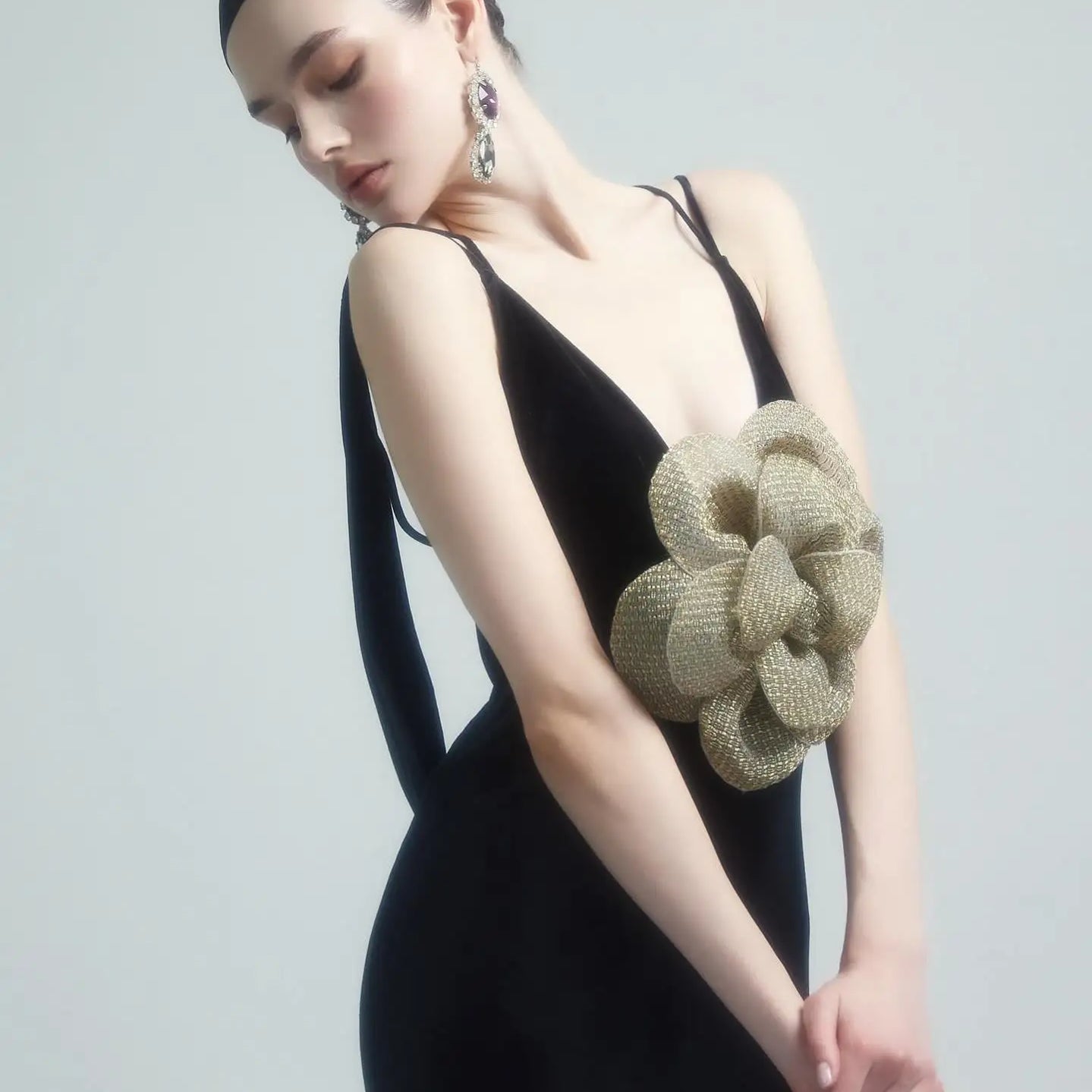 Women Sleeveless Sexy V-Neck Golden Florals Bodycon Long Dress Backless Vintage Evening Party Celebrate Dress