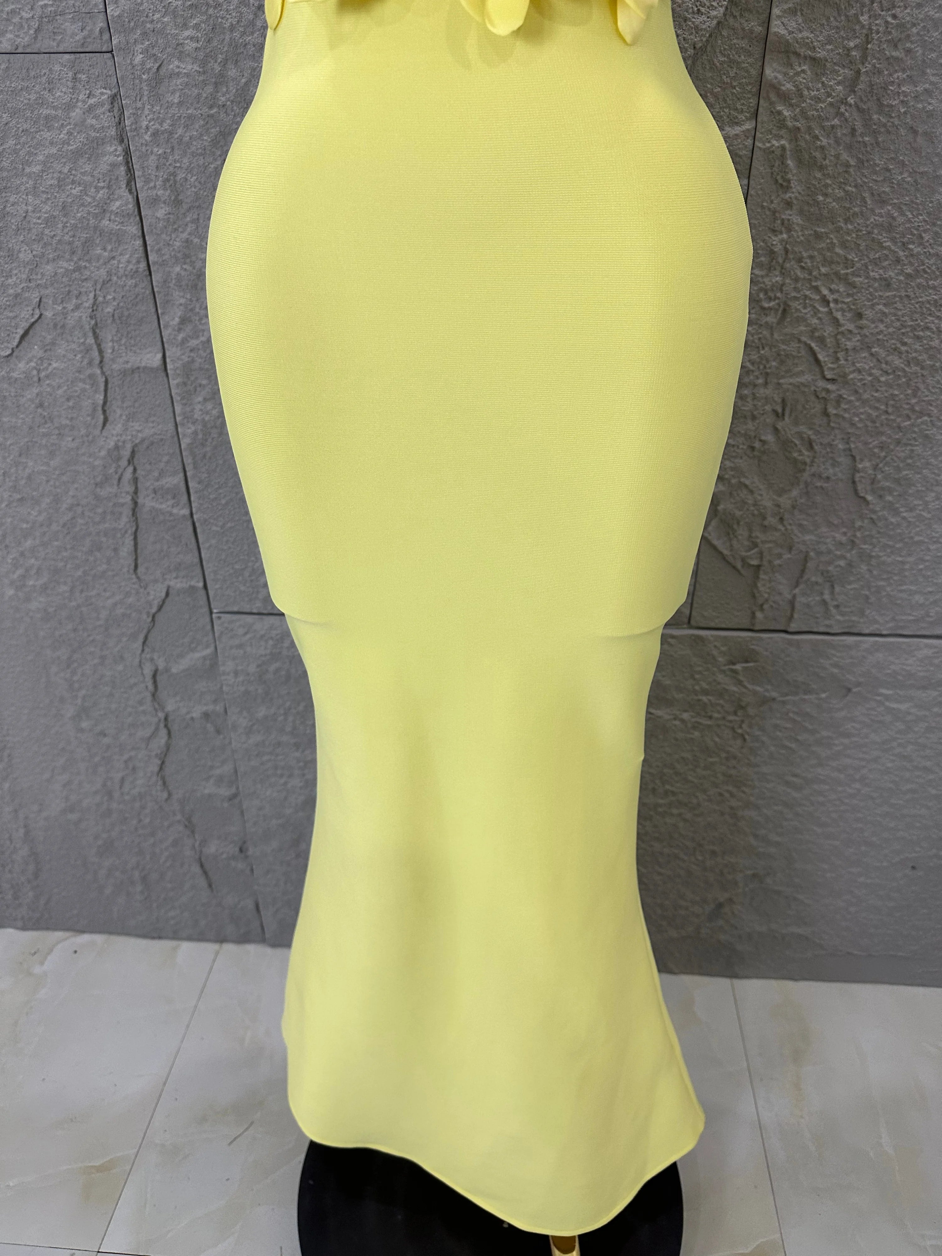 Elegant Yellow Strapless Sweetheart Neck Mermaid Dress 3D Flower Fitted Flare Hem Evening Birthday Gala Banquet Party Outfit
