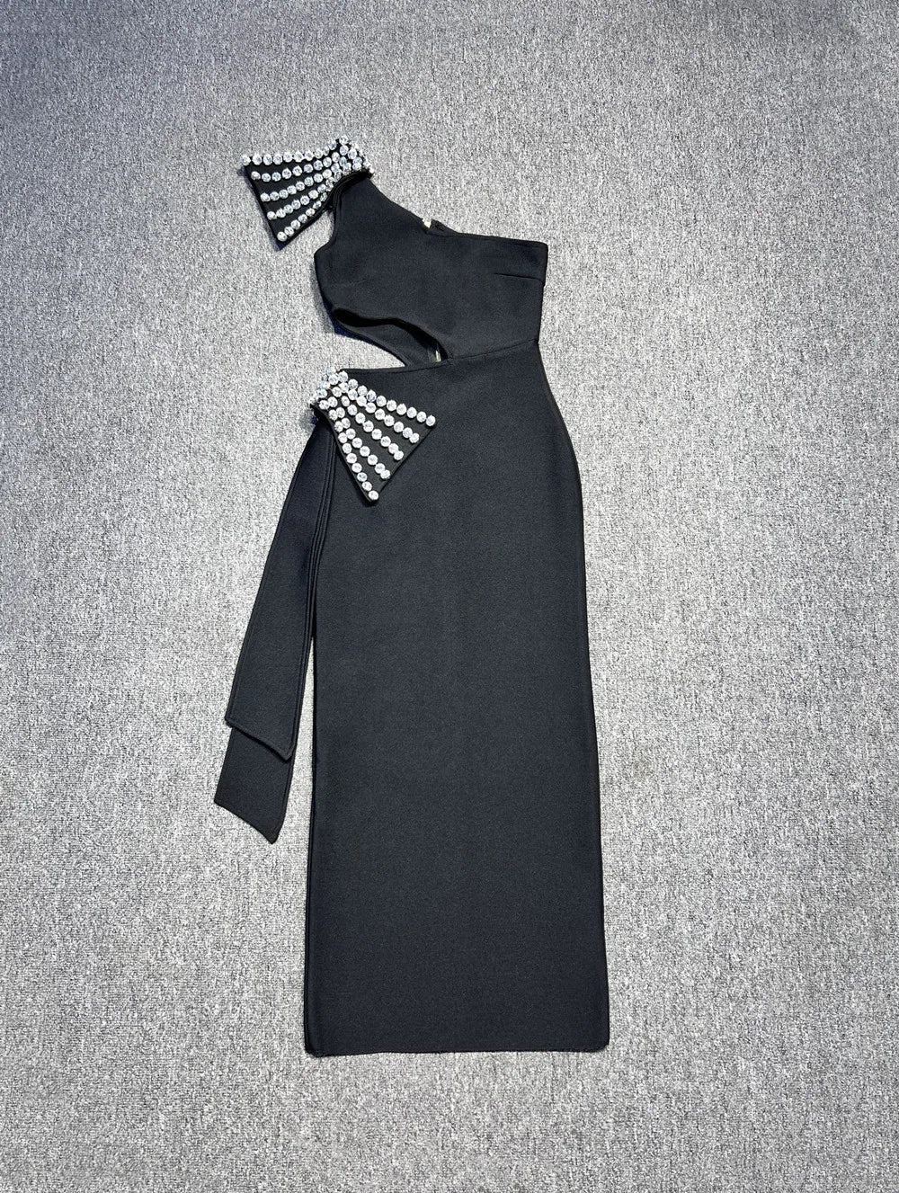 2025 Women Sexy One Shoulder Big Crystal Bodycon Bandage Long Dress Celebrate Elegant Evening Party Outfit Vestido black