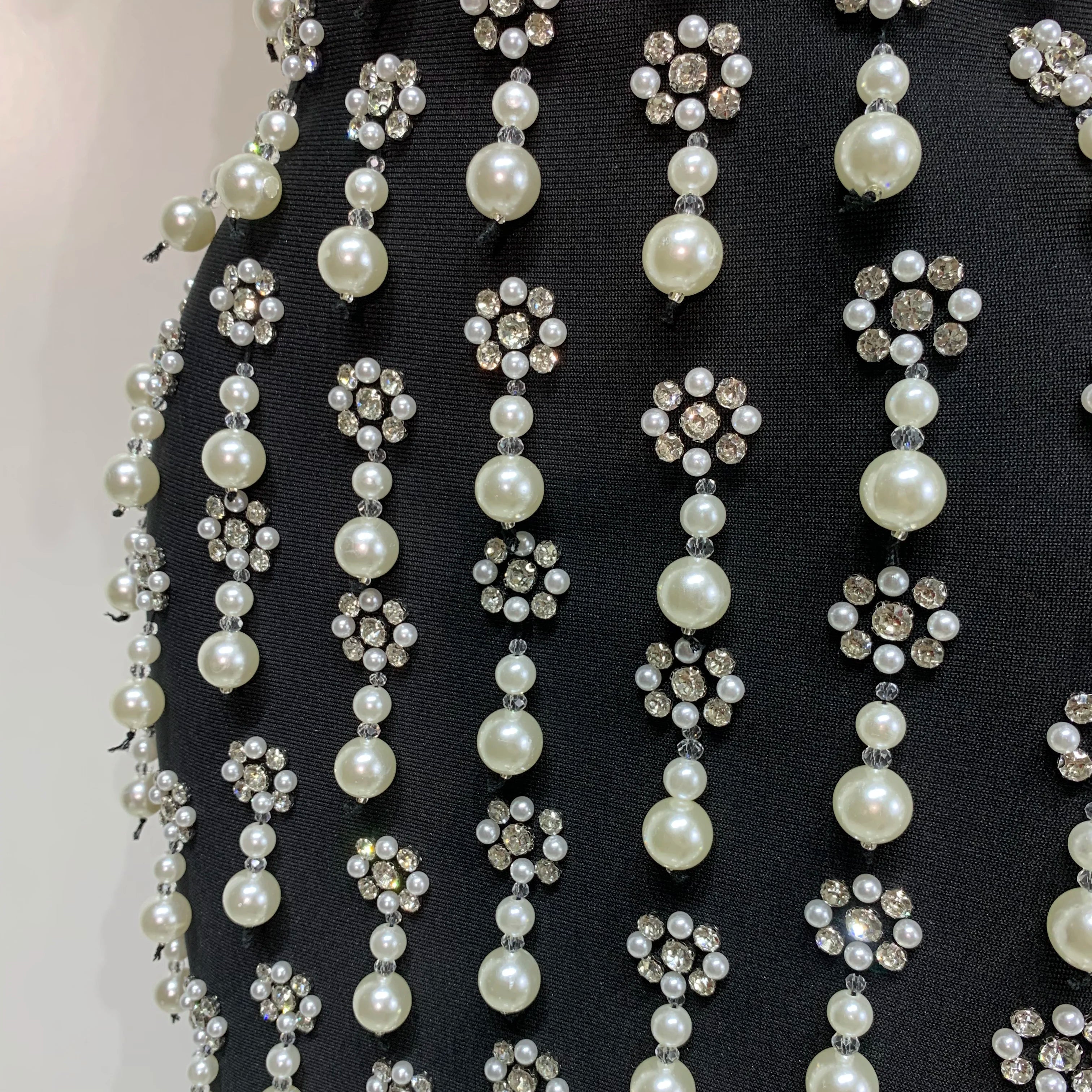 High Qualit Pearl Rhinestones Bodycon Strapless Mini Dress Women Sexy Backless Fashion Evening Party Club Luxury Birthday Dress
