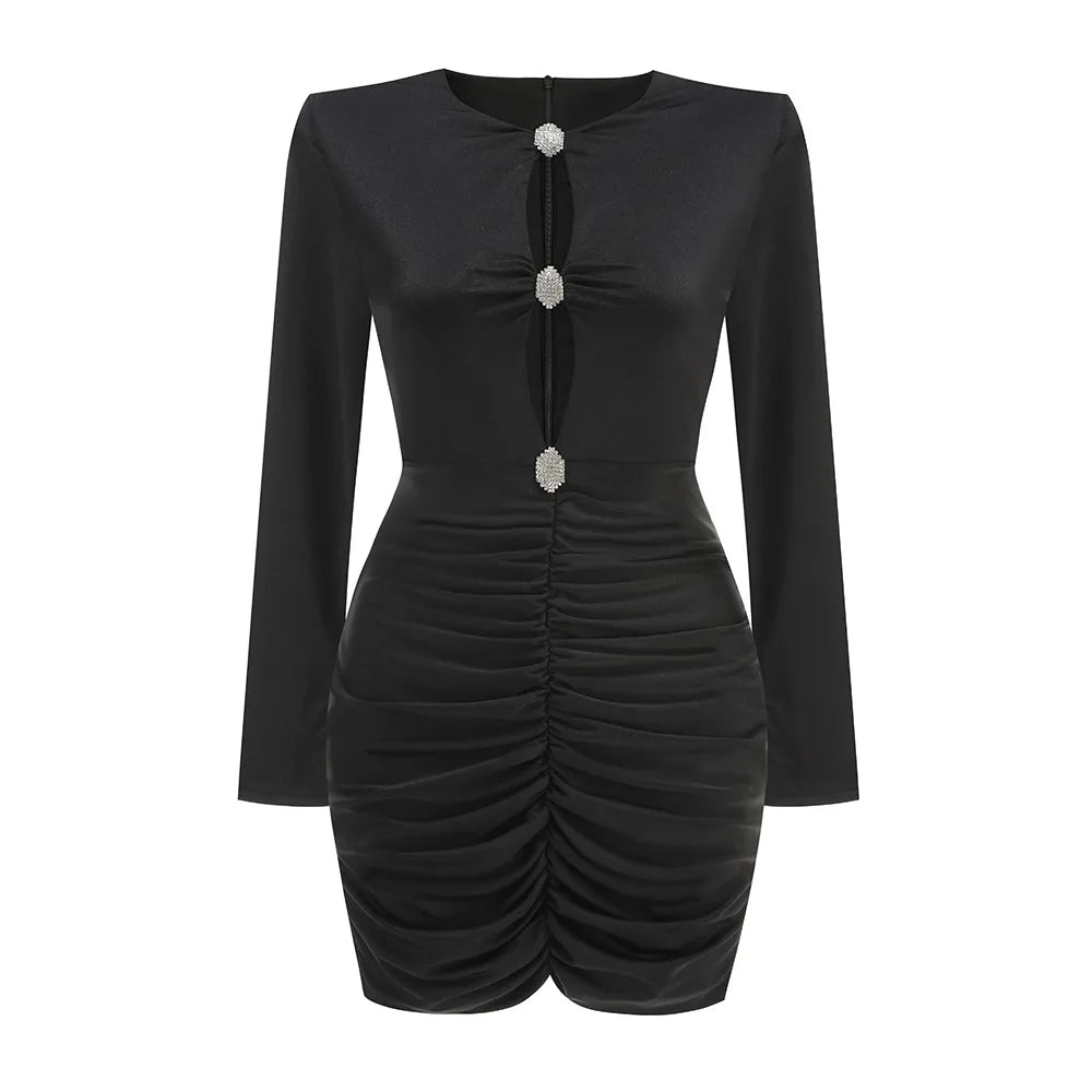 New Spring Women Long Sleeve Sexy Button Keyholes Bodycon Mini Dress Fashion Evening Party Cocktail Outfit Vestido