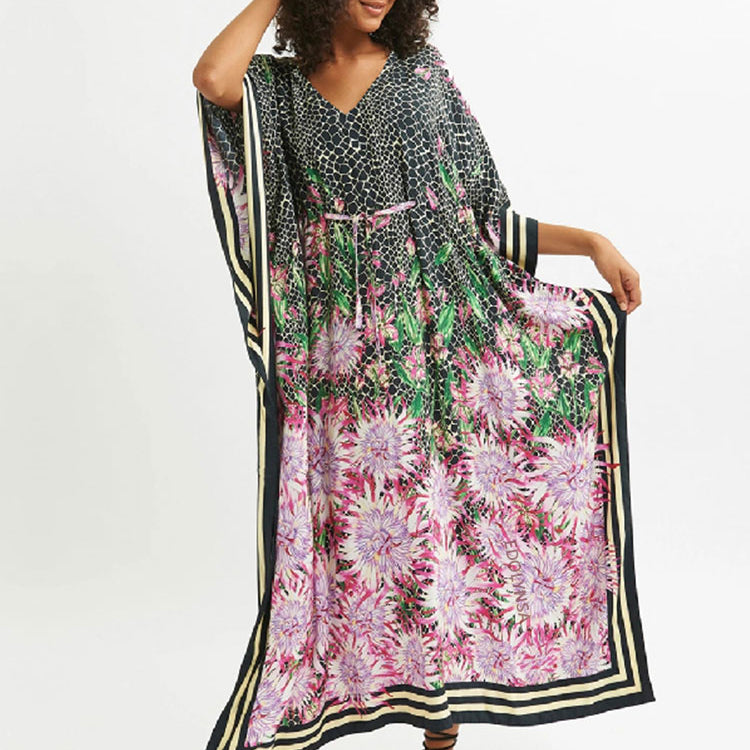 Plus Size Multicolored Loose Dress Cotton Tunic Women Large Size Beach Wear Kaftan Bohemian Printed Loose Beach Dresses Q1088-1084 One Size