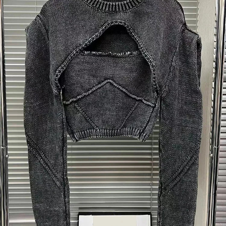 Streetwear Denim Two Piece Set Womens Square Collar Sleeveless Tanks O Neck Long Sleeve Tops Knitting Female Sets Black