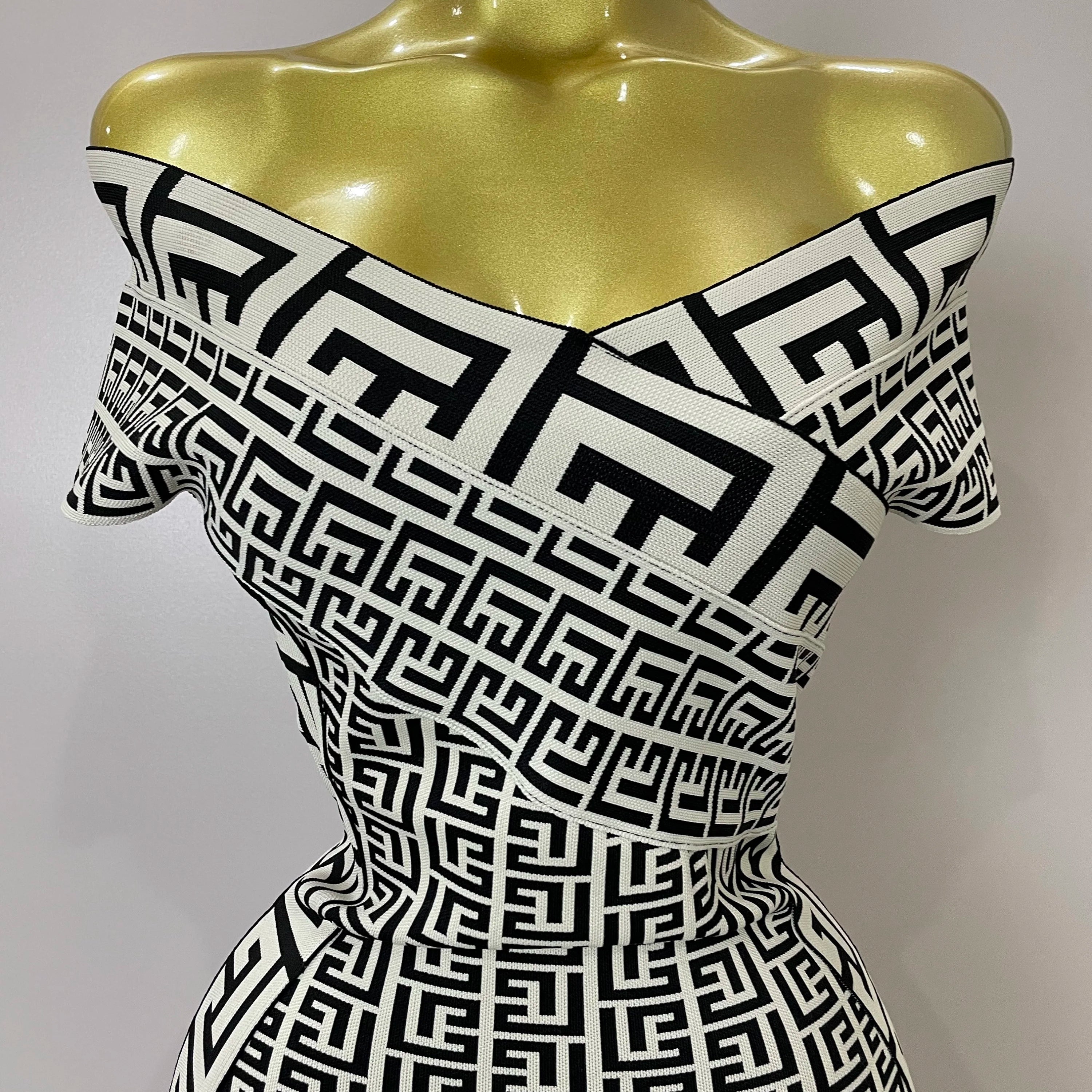 2025 Women Sexy Jacquard Slash Neck Off Shoulder Bodycon Mini Bandage Dress Elegant Evening Birthday Party Dress