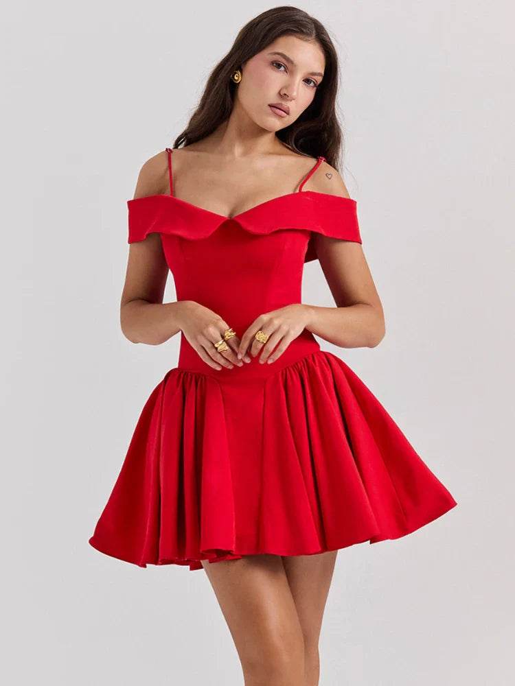 Mingmingxi Summer Elegant Off The Shoulder Dress Mini Vintage A Line Corset Dress Sexy Red Casual Birthday Holiday Women's Dress