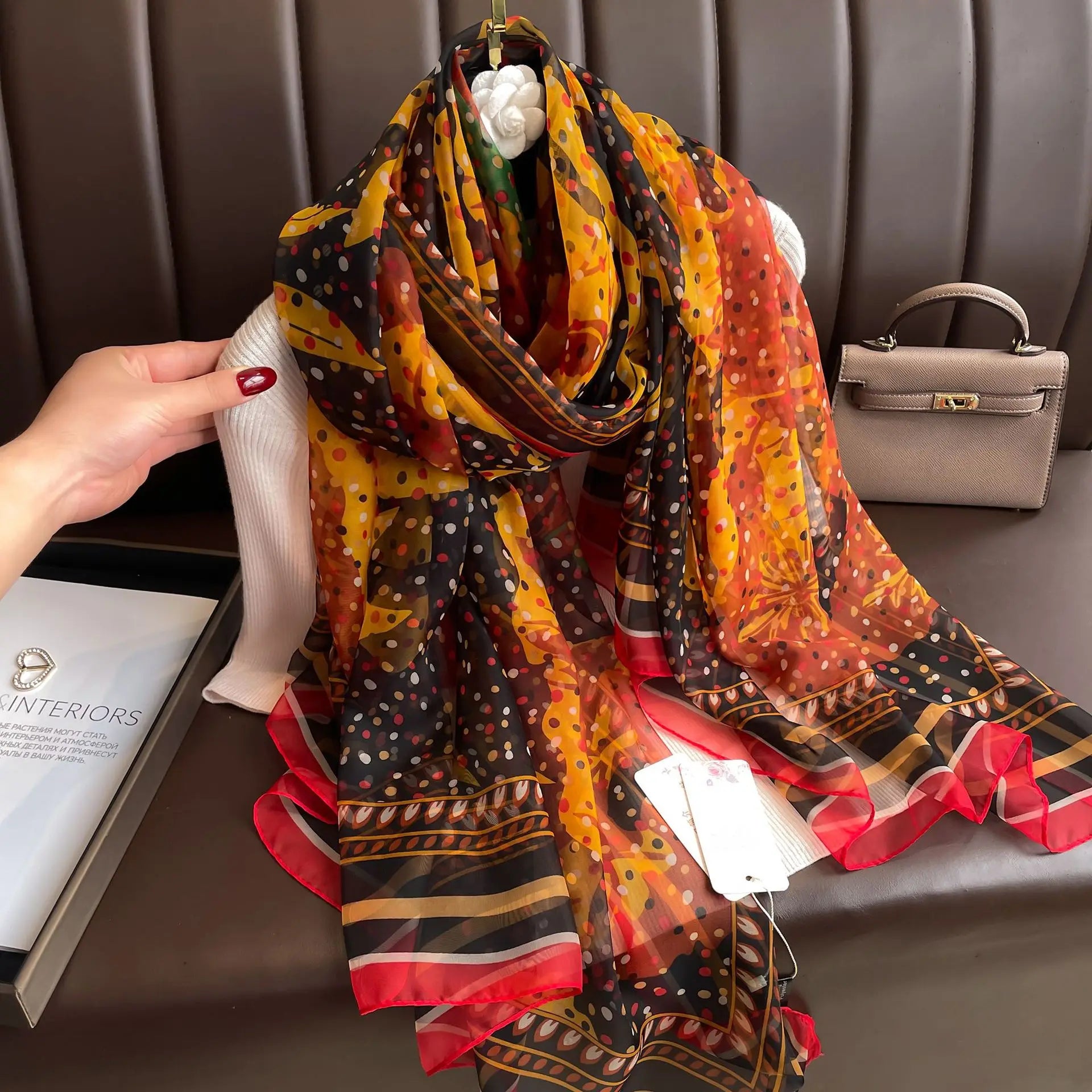 Silk Scarf Foulard Female Headbanda Luxury Hijab Women Soft Warm Pashmina Beach Scarves Echarpe Shawl Large Wrap Echarpe Bandana see chart 65