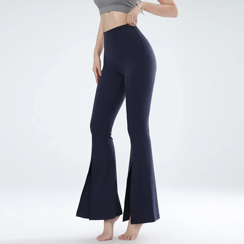 Women's Sports Fitness Pants High Elastic Yoga Pants Flared Pants Beautiful Legs Bottoms High Elastic Fashion Long Pants Navy blue