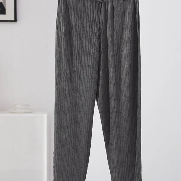 LANMREM Pleated Solid Color Harem Pants Women Pocket Elastic High Waist Female Fashion Ankle-length Trousers Summer 2I576 Gray One Size