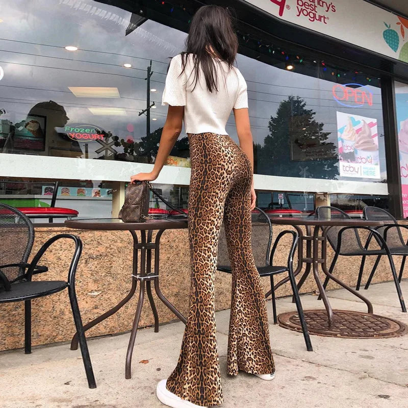 Lygens High Waist Leopard Tiger Print Flare Leggings Women Design Sexy Trousers Club Flare Legs Pants Casual Women Clothing