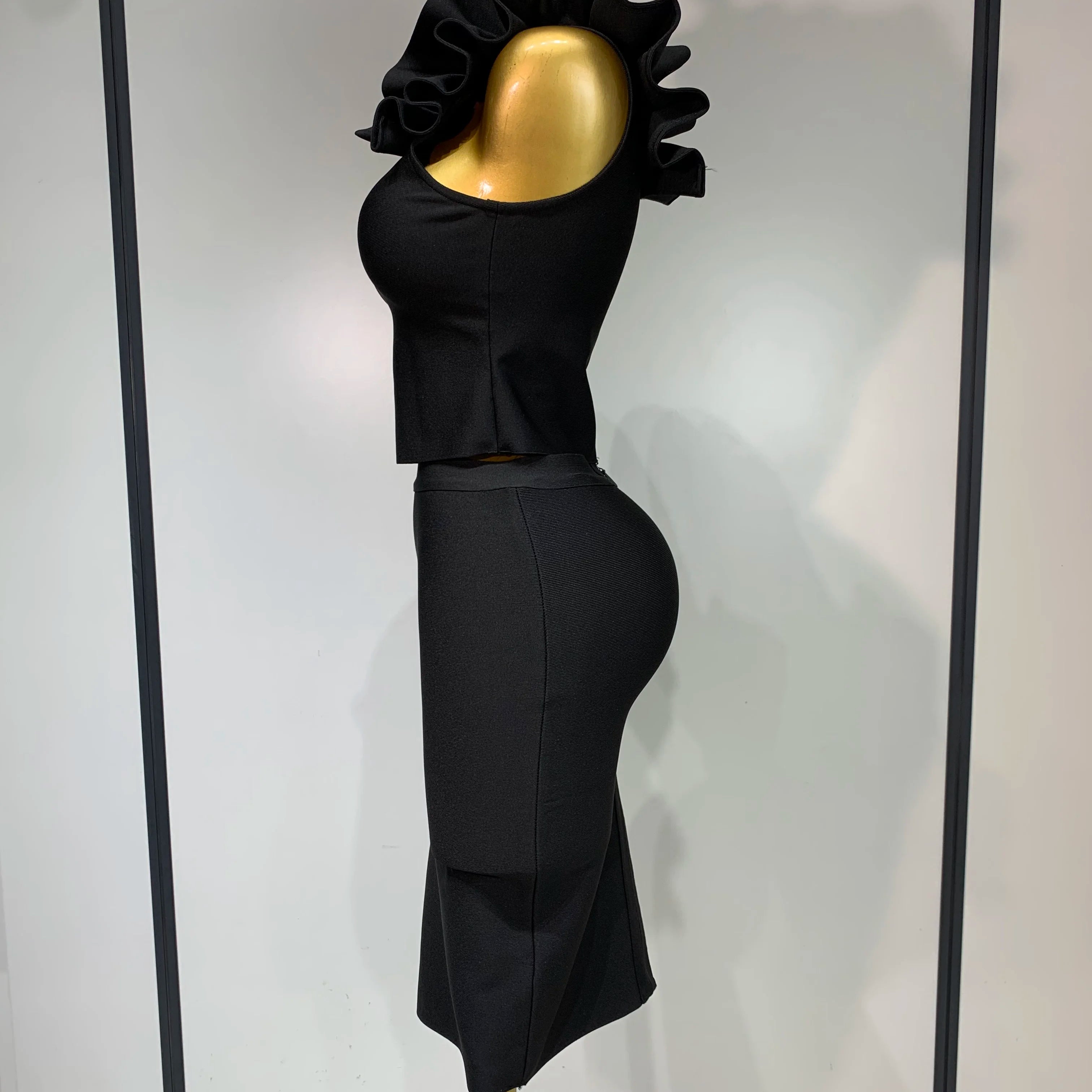 Women Sexy Sleeveless Ruffles One Shoulder Bandage Two Piece Set Fancy Club Evening Celebrity Elegant Party Bodycon Vestidos