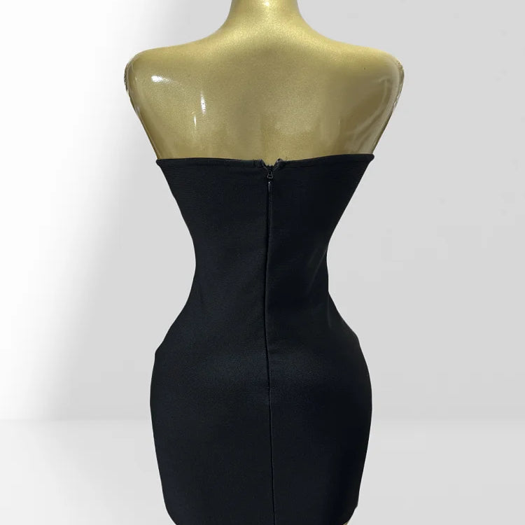 2025 Summer Luxury Diamonds Cross Strapless Sheath Black Bandage Mini Dress Fashion Woman Party Dress Music Festival Outfit