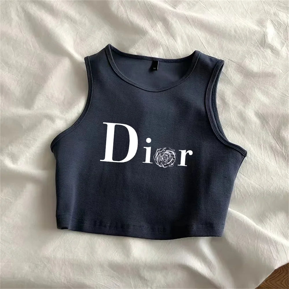 Summer new women's vest with fashionable printed style design, a must-have vest for casual and cool summer navy blue-W