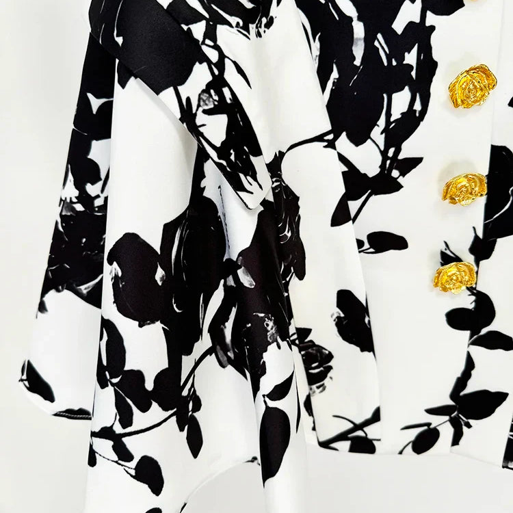 HIGH STREET Newest Runway Designer Fashion Women's Metal Rose Buttons Printed Floral Mini Skirt