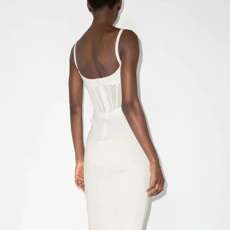 Ailigou New Summer Women's Sexy Sleeveless Tight Fit Midi Bandage Dress with Hollow Lace Elegant Celebrity Party Club Dress