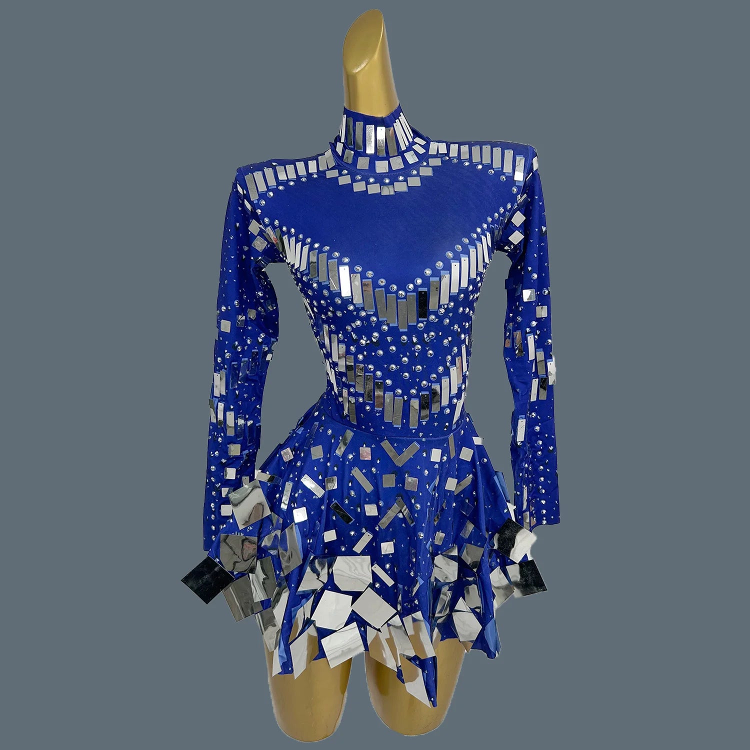 Fancy Sequins Pleated Mini Dress for Hot Girls Bar Nightclub Stage Show Outfit Dance Performance Wear Dance Troupe Outfit Xieshi Blue Silver One Size