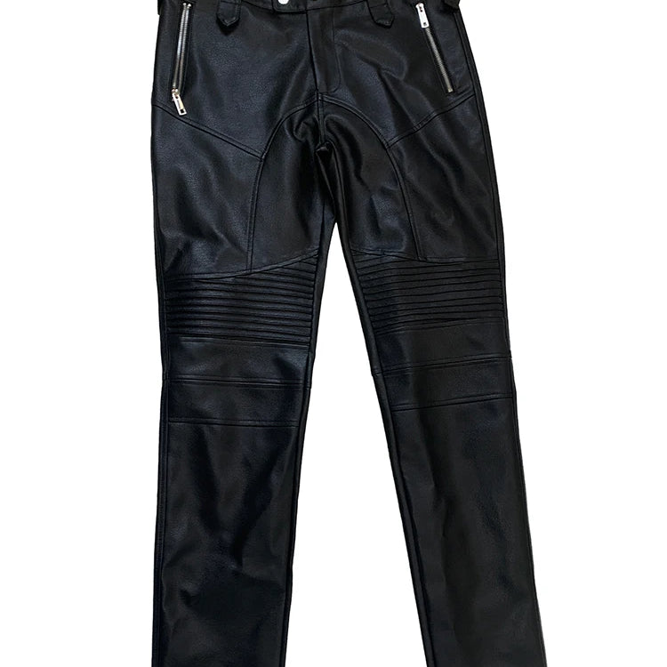 Lautaro Autumn Cool Black Fitted Faux Leather Moto & Biker Pencil Pants Men High Waist Luxury Mens Designer Clothes Fashion 2025 Black