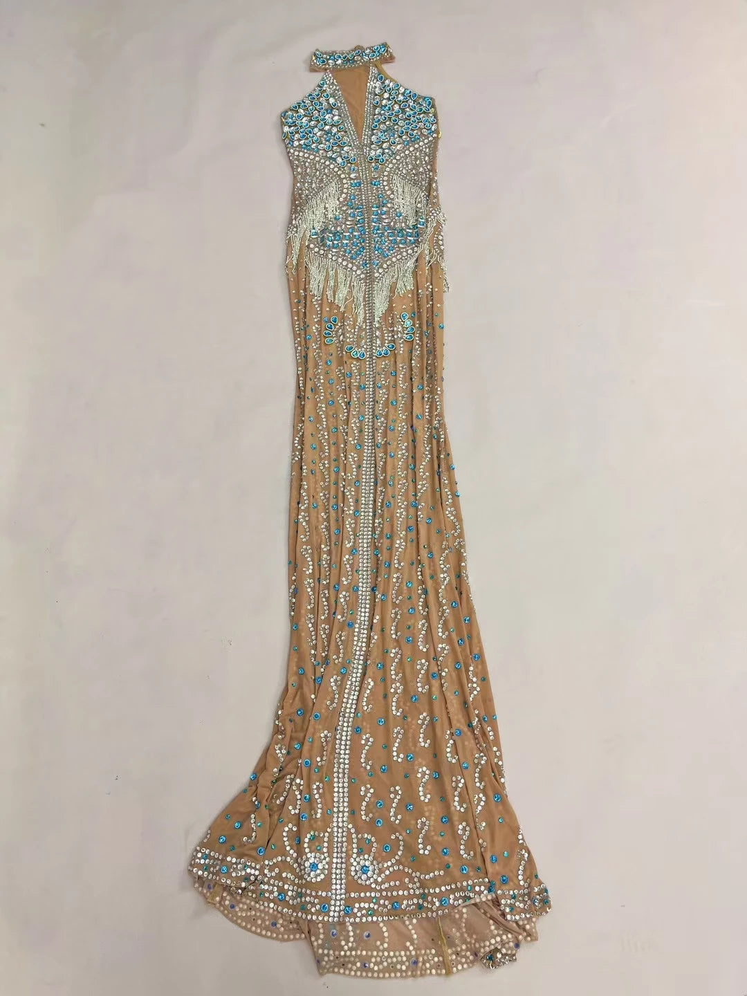 High-end Evening Gown Sparkly Diamonds Sheer Mesh Floor-length Dress Luxury Crystals Tassel Birthday Prom Ball Dress Lancaihua