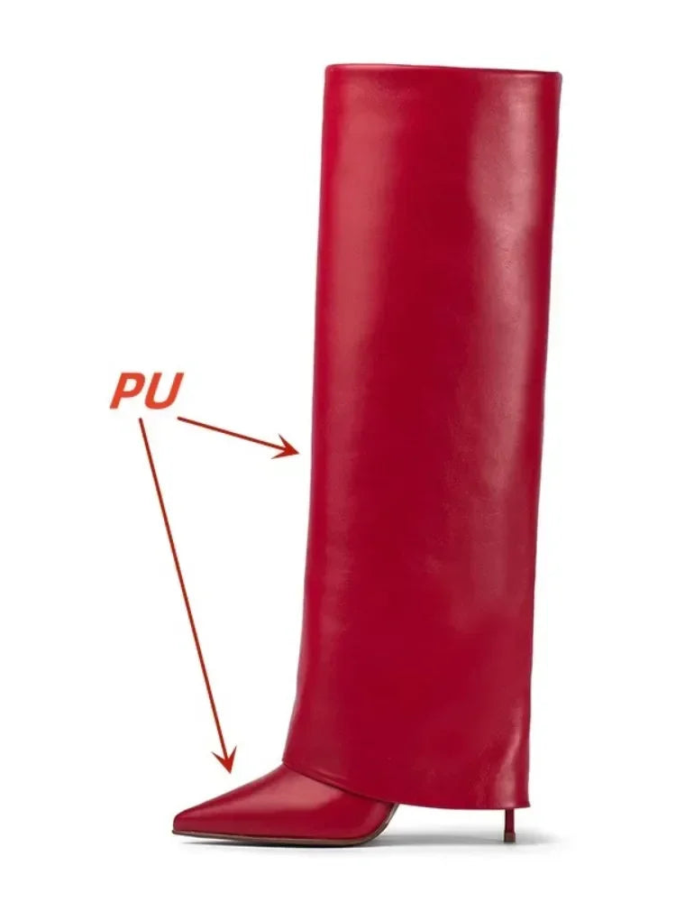 European and American Metal Lock Fasteners for High Tube Skirts, Boot Slopes, Leg Sleeves, Knee Length Boots, Platform Boots S76red PU