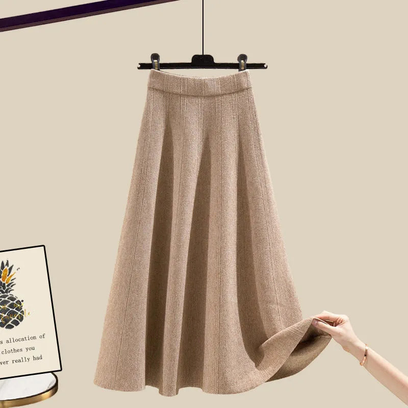 Spring and Autumn Suits Women's Fashion Waist Closing Slim Shawl Shirt Skirt Three Piece Set Khaki skirts