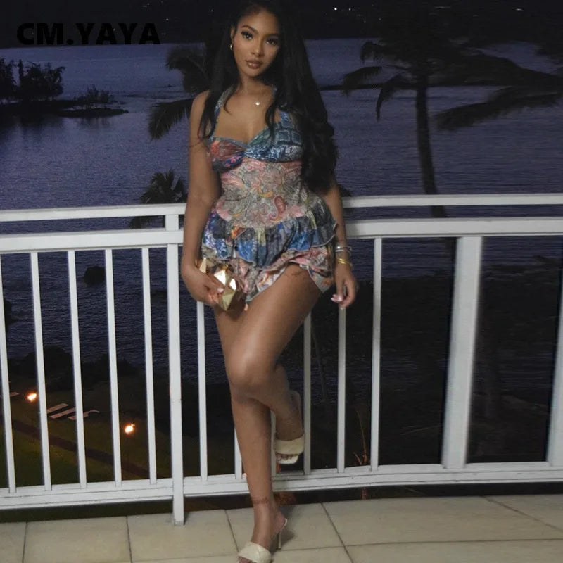 Women Halter Sleeveless Strapless Ruffles tiered Mini Dress 2025 Summer Holiday Sexy Beach Party Birthday Street Dresses