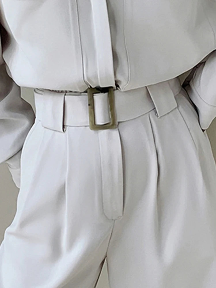 Lautaro Spring Autumn Beige Long Soft Flowy Stretchy Jumpsuit Women with Belt Black One Piece Shirt Jumpsuits for Women 2025