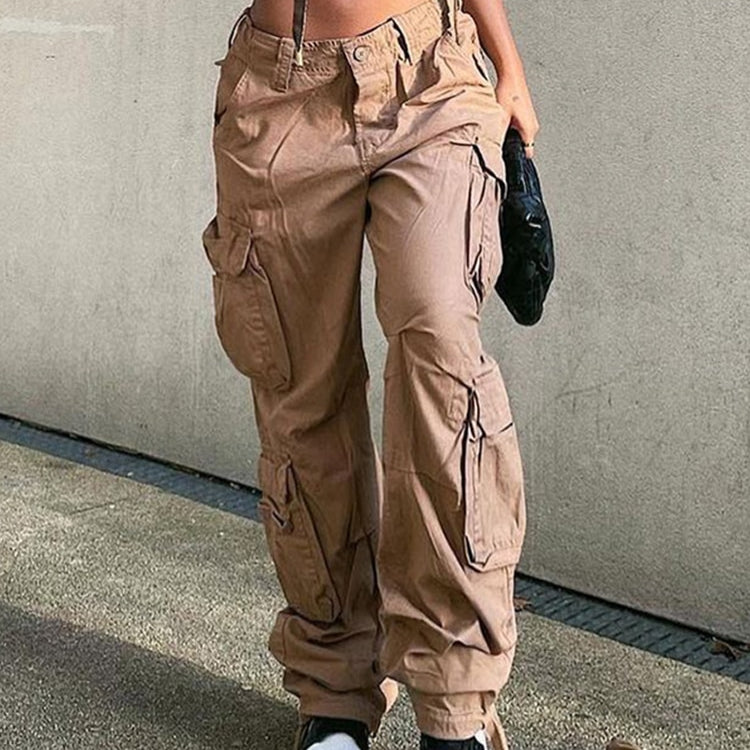 Vintage Cargo Pants Baggy Jeans Women Fashion 90s Streetwear Pockets Wide Leg High Waist Straight Y2k Denim Trousers Overalls Khaki