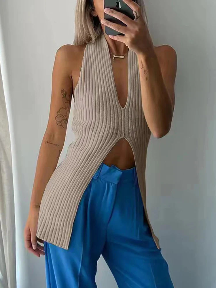 Heliar Women Ribbed Chic Design Tank Top Women Knitted Halter Sexy Tops Camis Tube Tops Women Summer