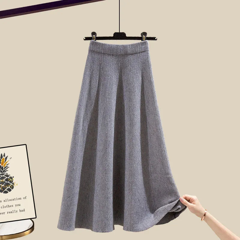 Spring and Autumn Suits Women's Fashion Waist Closing Slim Shawl Shirt Skirt Three Piece Set Gray skirts