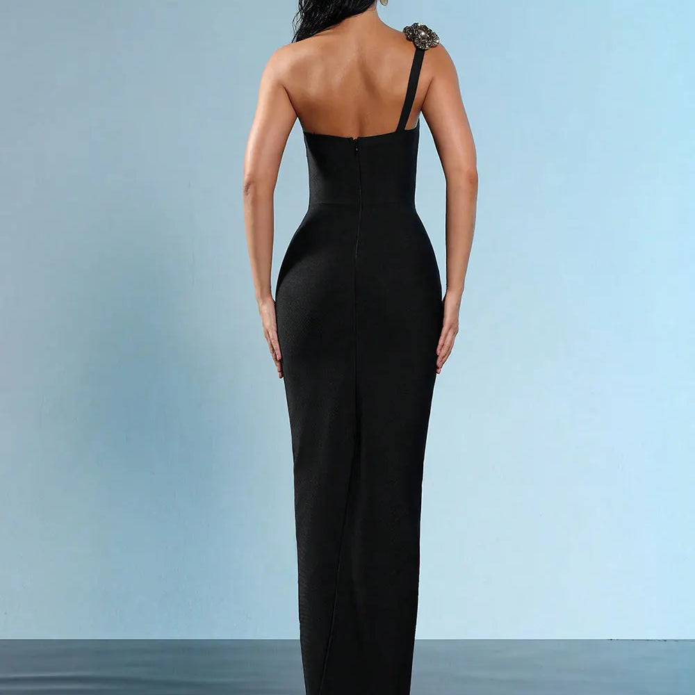 2024 Sexy Women's Light Luxury Sparkle Flower Design Bandage Dress One Shoulder Sleeveless Bodycon Long Dresses Party Vestidos