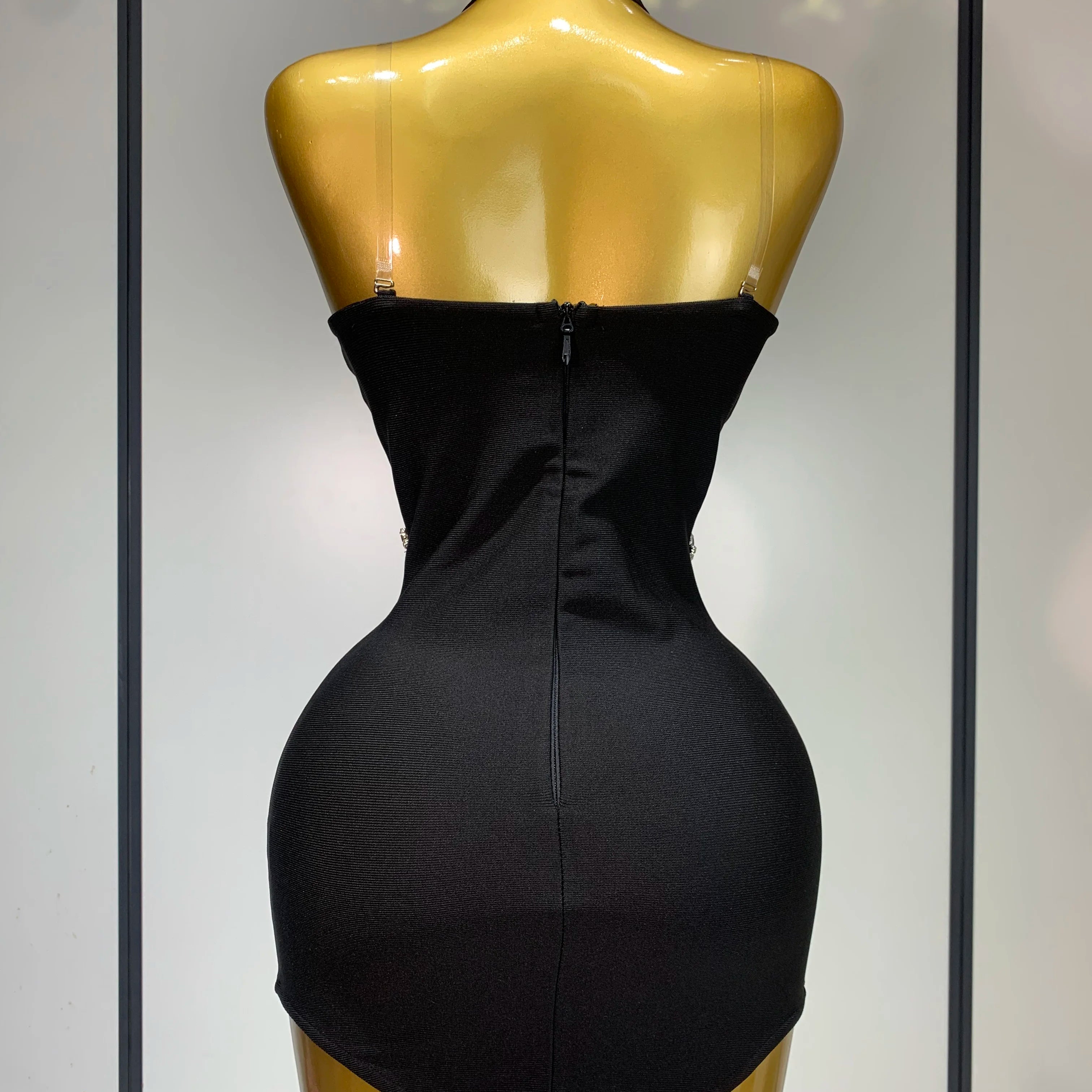 Sparkly Rhinestones Chain Bodycon Strapless Mini Bandage Dress 2025 Women Backless Luxury Birthday Evening Party Club Dresses