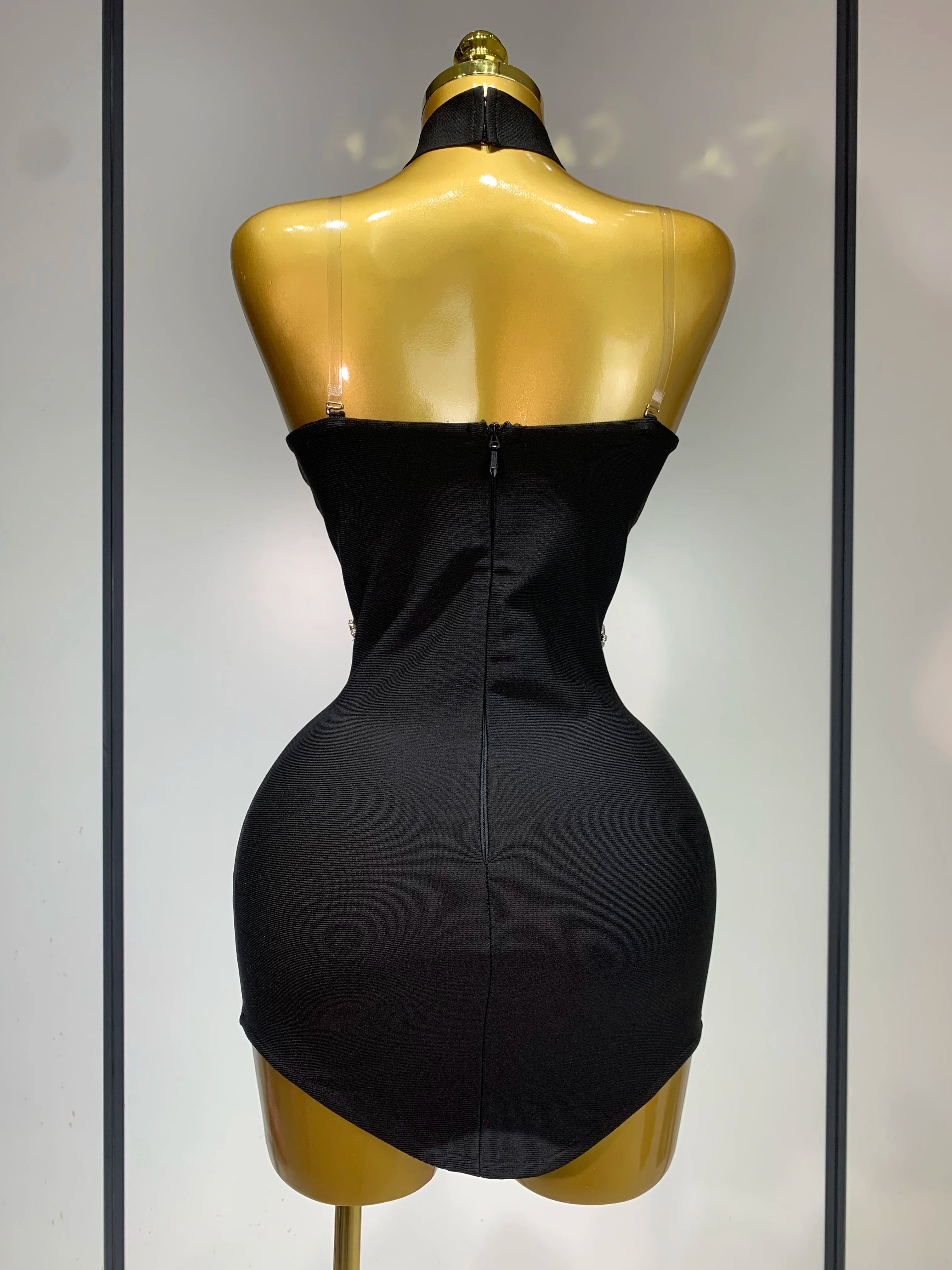 Sparkly Rhinestones Chain Bodycon Strapless Mini Bandage Dress 2025 Women Backless Luxury Birthday Evening Party Club Dresses