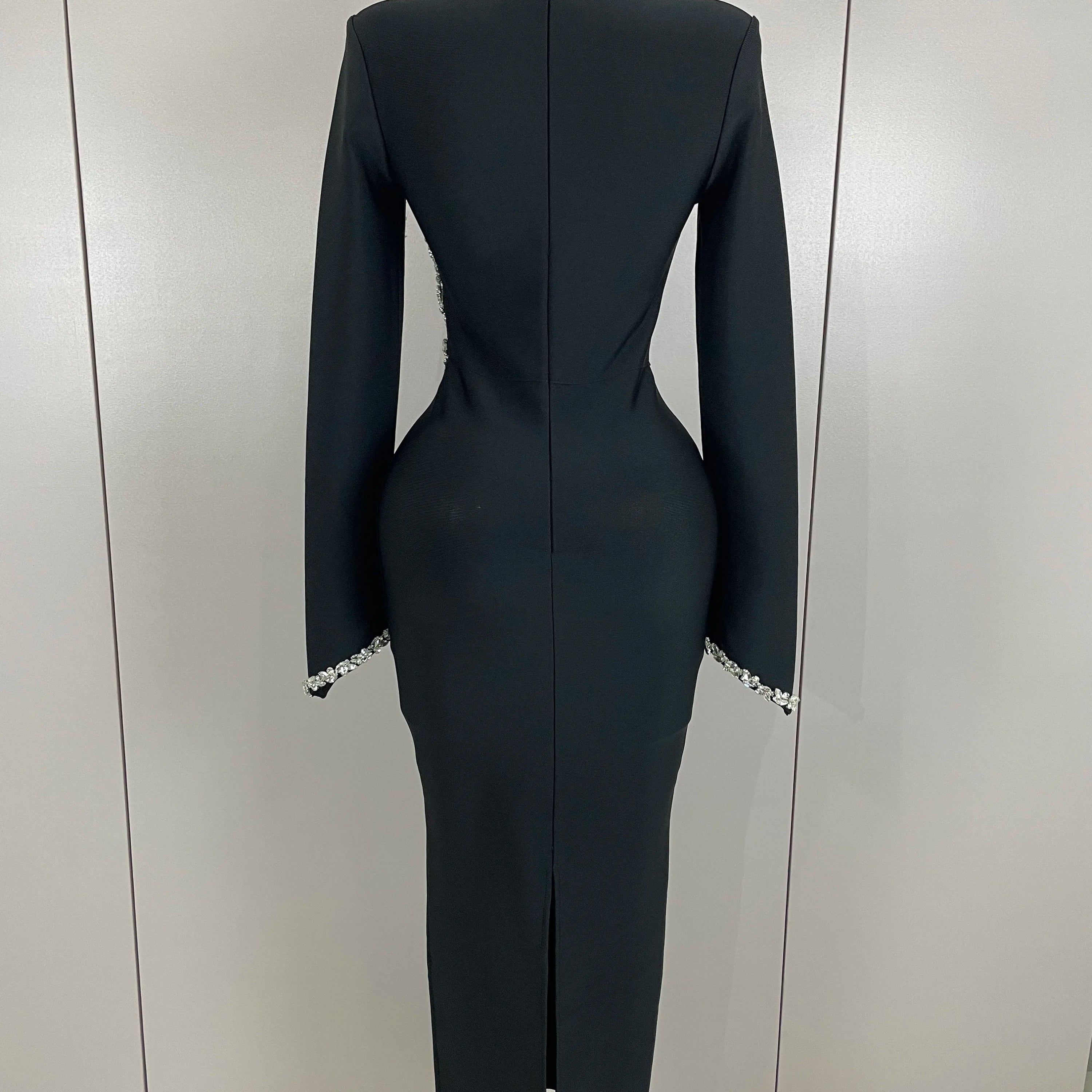 Sexy Long Sleeve Diamonds Maxi Long Bodycon Bandage Dress 2025 Women Celebrity Elegant Evening Party Luxury Birthday Dresses