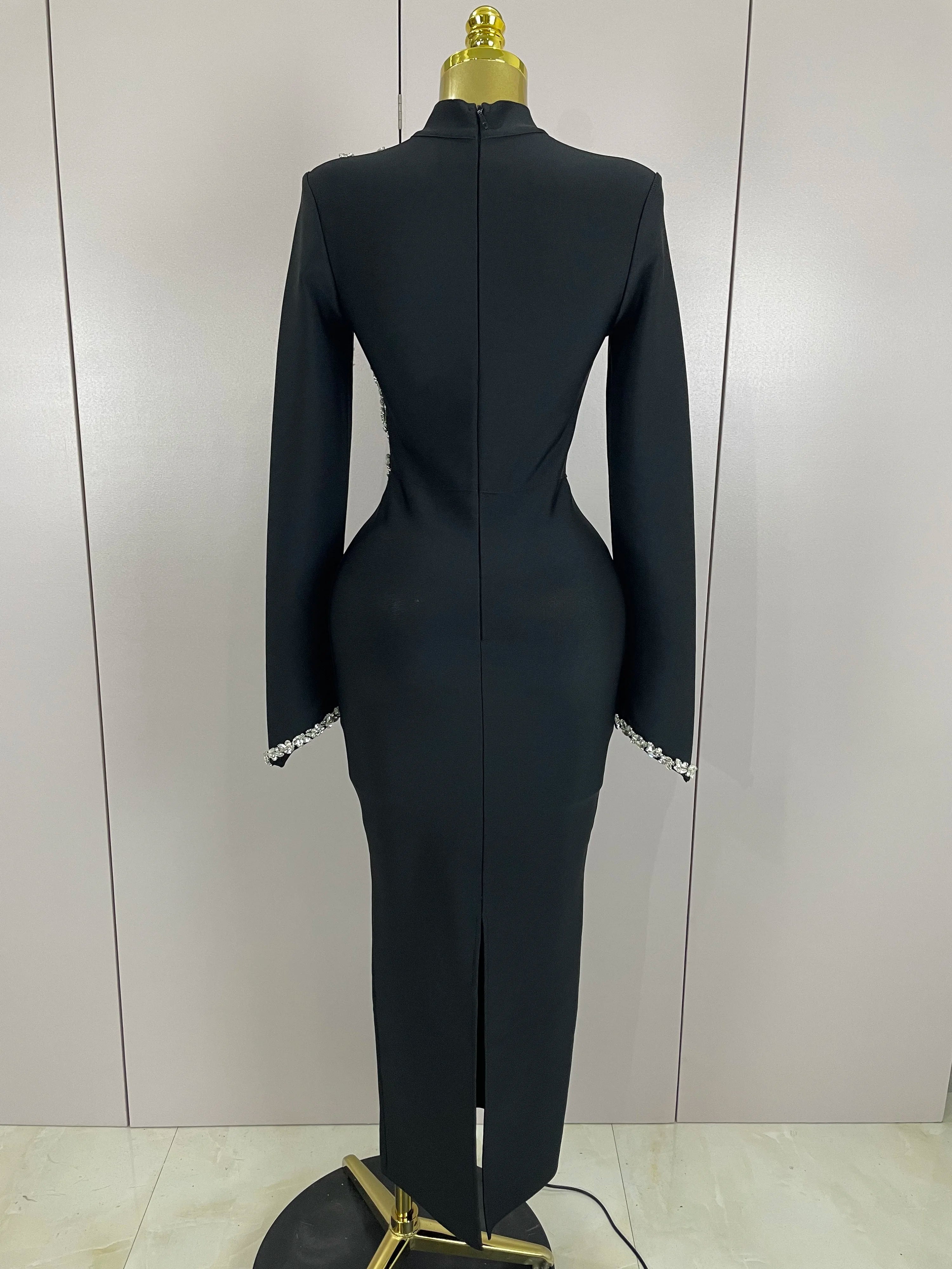 Sexy Long Sleeve Diamonds Maxi Long Bodycon Bandage Dress 2025 Women Celebrity Elegant Evening Party Luxury Birthday Dresses
