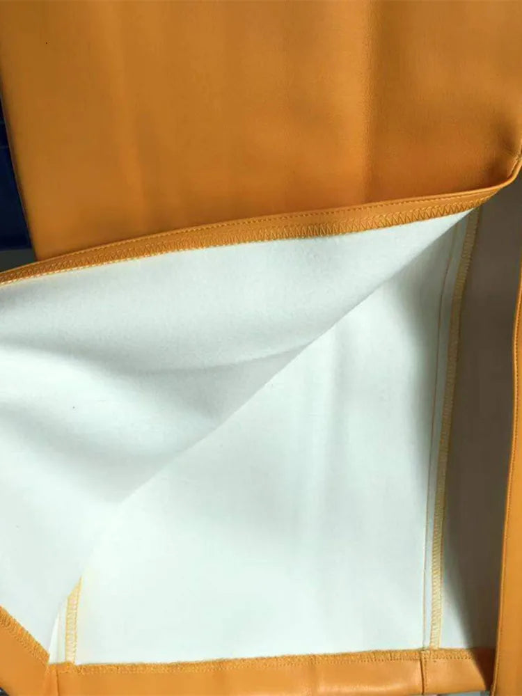 DEAT Fast Delivery New Fashion Korean Female PU Leather Mid-calf Length Spit Sexy High Waist Skirt AY095