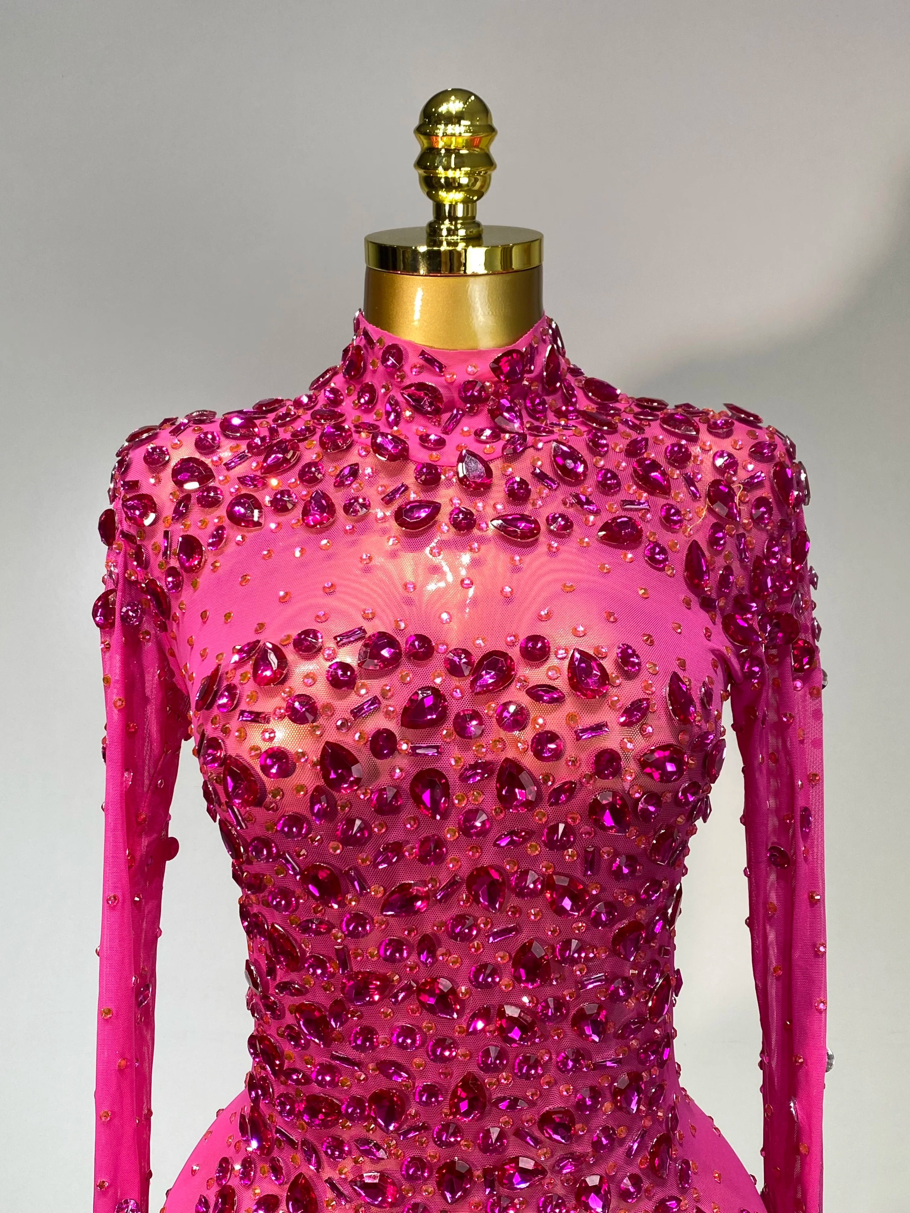 Women Sexy Mesh Rhinestones Mini Dresses Luxury Birthday Evening Party Celebrate Prom Gown Nightclub Singer Stage Outfit