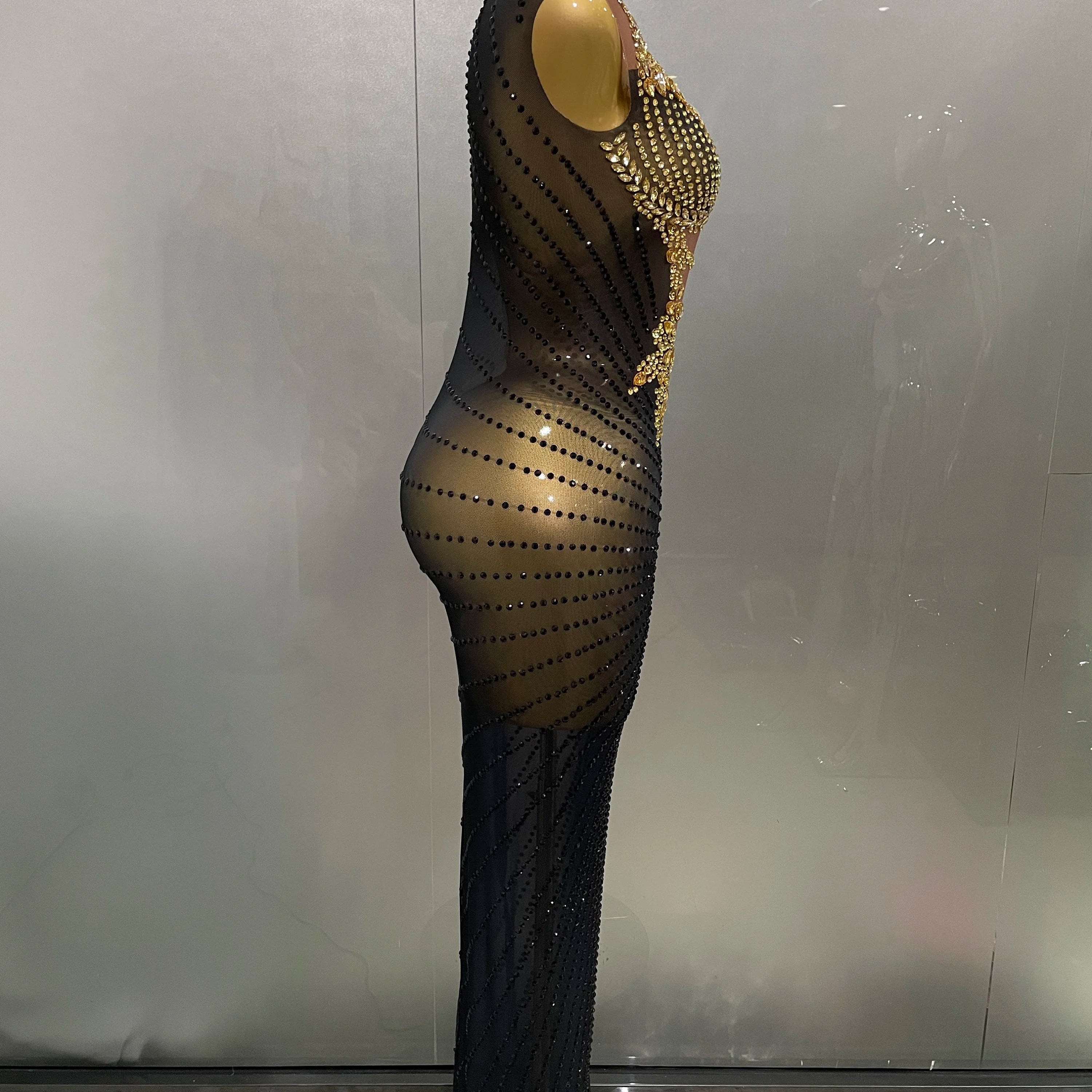 Sexy Sparkly Rhinestones Sleeveless Long Dress 2025 New Women Birthday Celebrate Evening Photo Shoot Stage Performance Costume