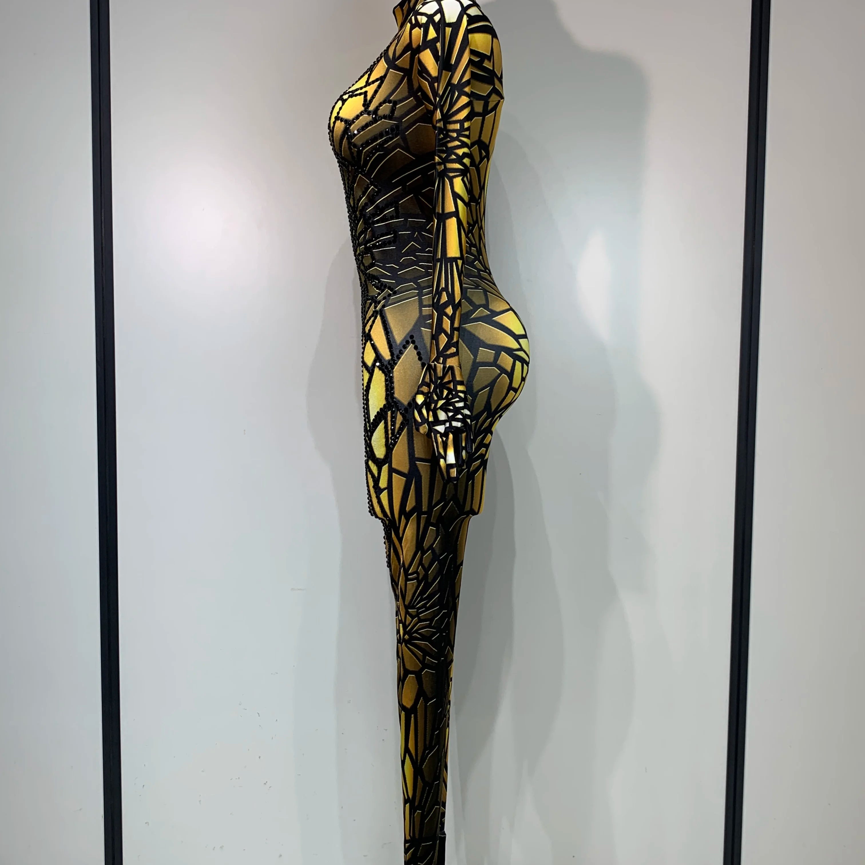 Women Sexy Stretch Glitter Rhinestones Bodycon Jumpsuit Dance Bodysuit Party Singer Stage Wear Birthday Drag Queen Costumes